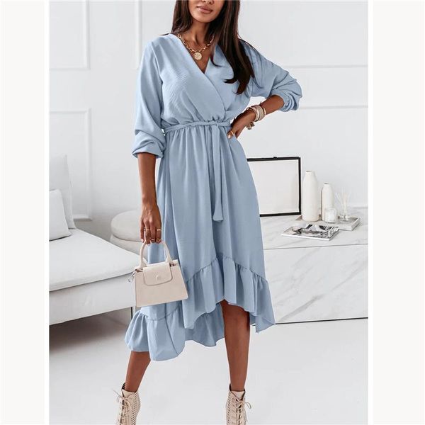 

casual dresses arrival women plus size irregular dress solid color fashion long sleeve split vestidos for female ruffle holiday #n, Black;gray