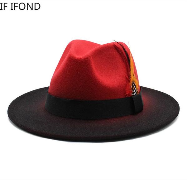 

wide brim hats women's hat wool vintage trilby felt fedora with feather gradient color gentleman elegant panama formal jazz, Blue;gray