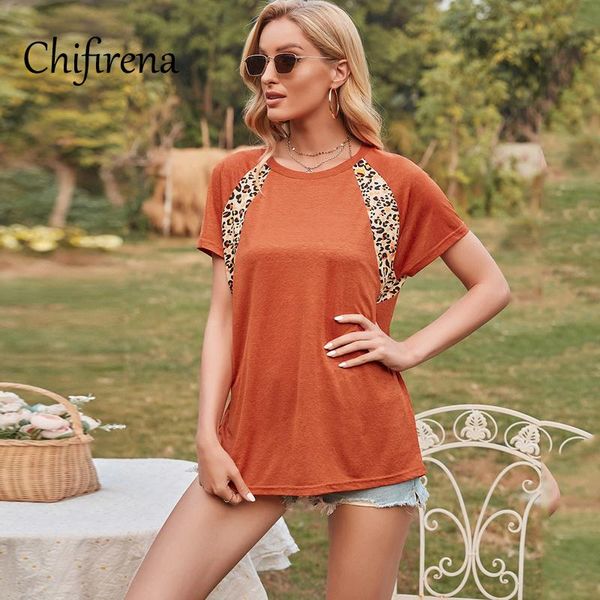 

women's t-shirt chifirena short sleeve summer t shirt women leopard patchwork casual for o neck tees loose pullovers black t-shirts, White