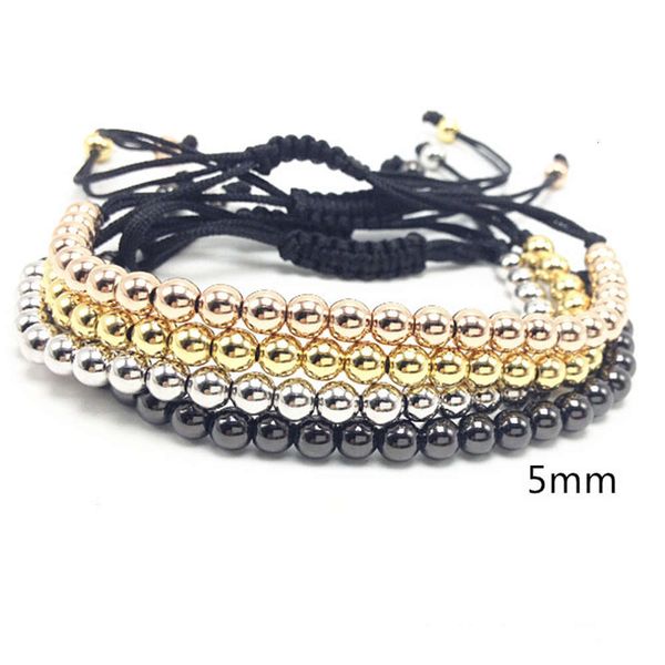 

bracelet color preserving copper bead 18k rose gold white k gun black 5mm men's knitting bracelet, Golden;silver