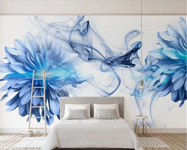 

custom 3d p wallpaper mural north modern simple abstract smoke blue flower bedroom background wall