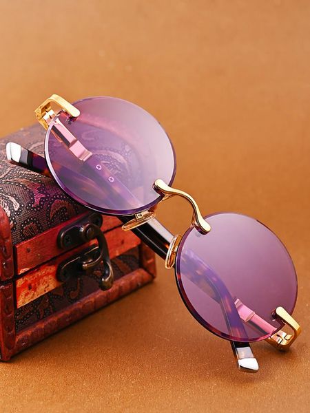

sunglasses manual natural purple crystal stone vintage glasses men women rimless cut edge flat lenses eyewear, White;black