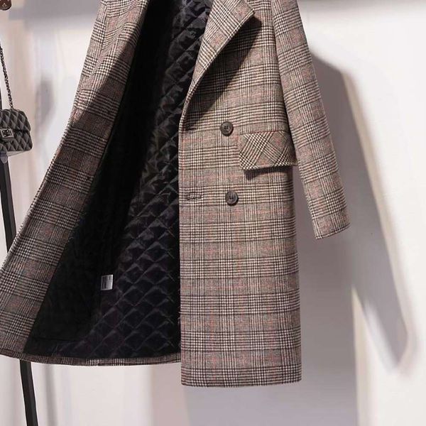 

20212020 new qianniao women's middle long korean autumn and winter loose plaid thickened woolen coat, Black