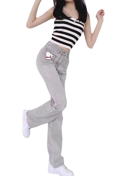 

high waist small jeans women's 2021 slim drop loose straight bottom pants wide leg summer, Black;white