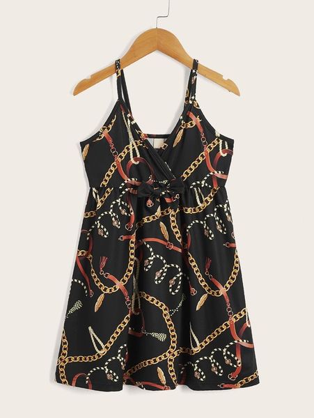 

toddler girls chain print bow front cami dress she, Red;yellow