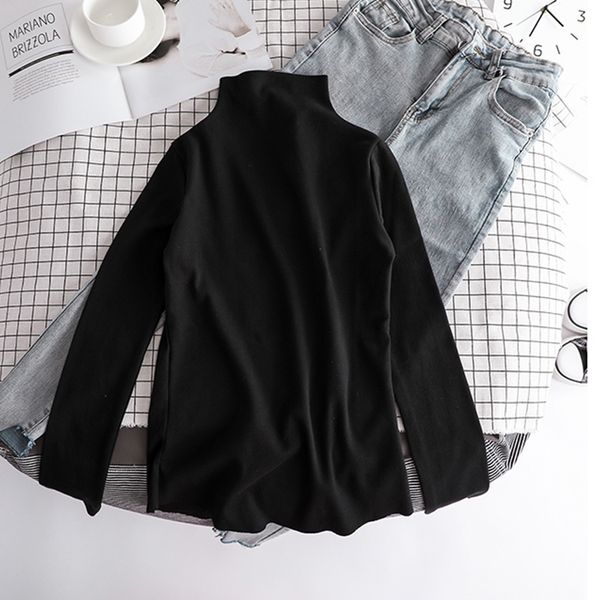 

silk milk. solid bottom. female shirt. tall neck. long sleeve. 91mp, White