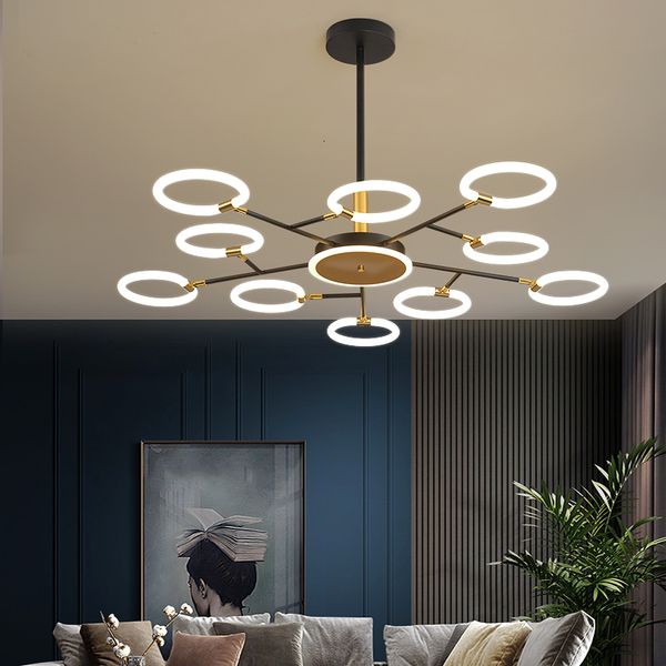 

modern led lustre for luxury dining room circle hang black lights/gold ceiling mounted lamp wkqm