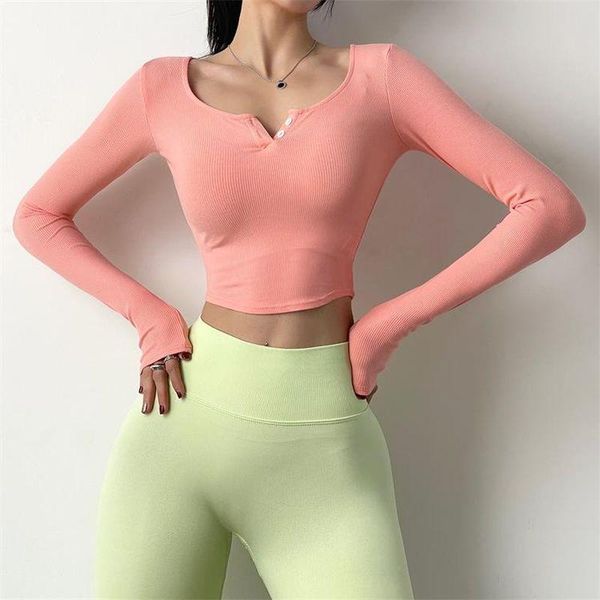 

yoga outfit spring summer women's sports v-neck fitness clothes long-sleeved stretch quick-drying breathable tights short wear