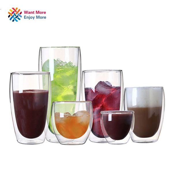 

mugs double wall glass coffee mug tea beer milk cup handmade creative transparent drinkware copo caneca criativa