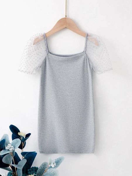 

toddler girls dobby mesh puff sleeve dress she, Red;yellow