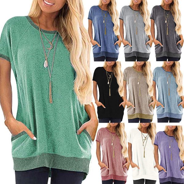 

2021 new round neck color matching pocket short sleeve pullover t-shirt, White