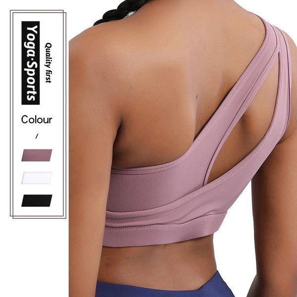 

yoga outfit plus size s-2xl sports bra with single shoulder strap shockproof gym running fitness brassiers padded high impact sexy