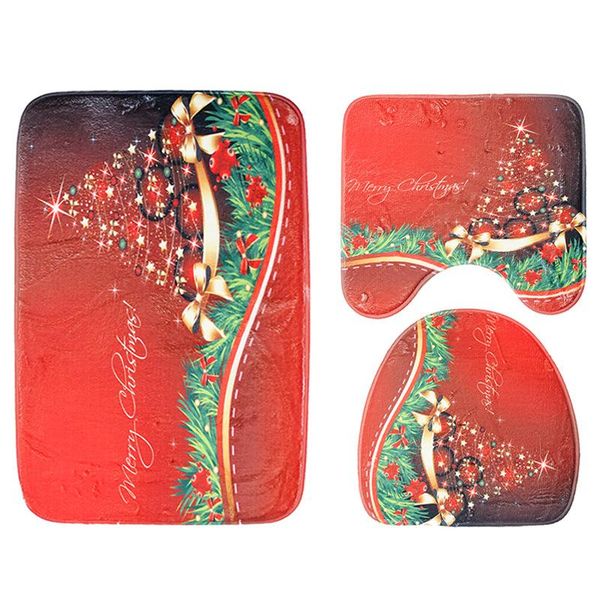 

3pcs/set toilet seat cover wc bathroom mat set pedestal rug + lid bath portable christmas covers