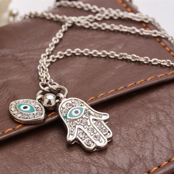

pendant necklaces hand of fashion creative fatima turkish blue eyes necklace charm party gift, Silver