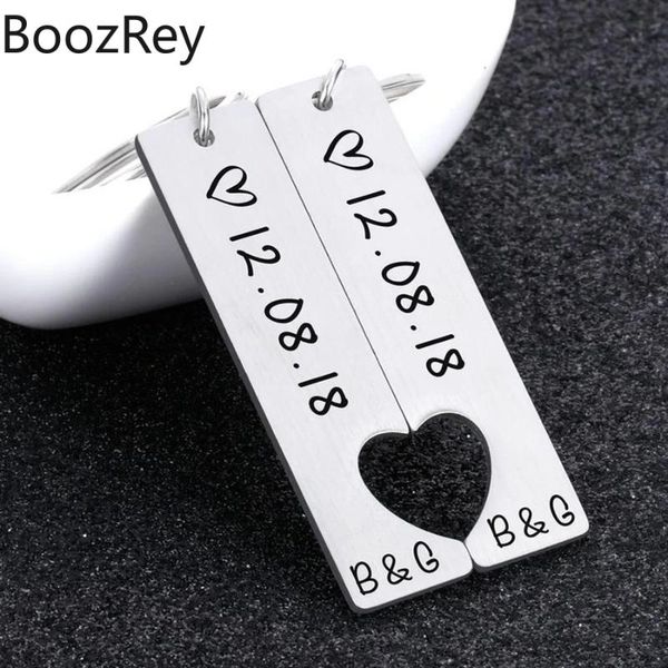 

keychains boozrey women men stainless steel titanium jewelry custom date heart-shaped hollow couple keychain fashion accessories, Silver