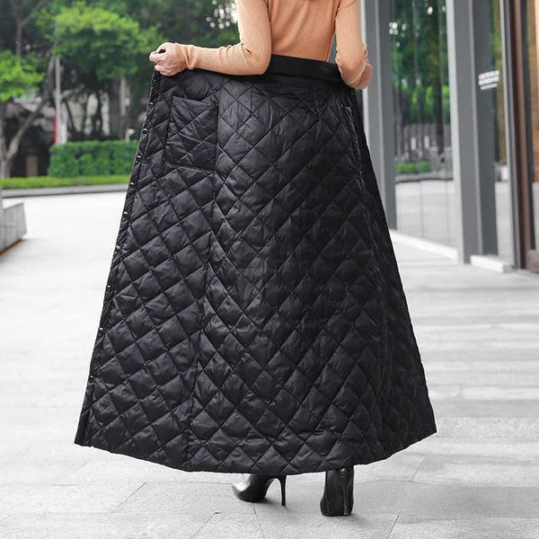 

women winter plus size skirt down cotton thickened korean fashion waist ladies package hip polyester 210601, Black