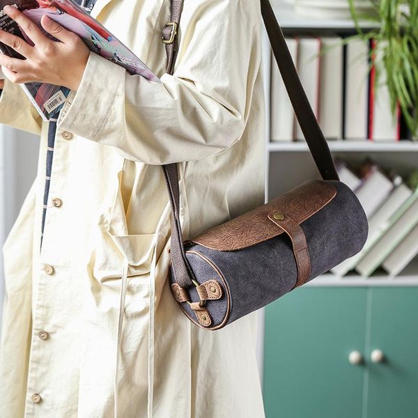 

2021 new one-shoulder bag women's canvas literary retro cylinder small backpack casual simple stiletto bag purses and handbags