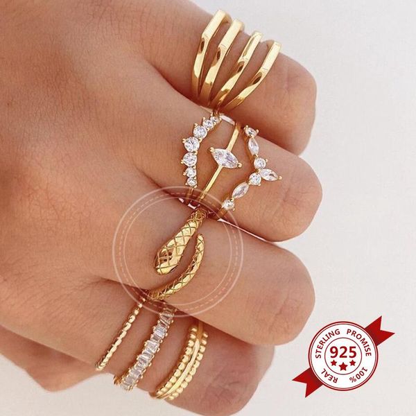 

cluster rings fashion hip-hop style gold and silver 925 sterling snake prom personalized jewelry single product, Golden;silver