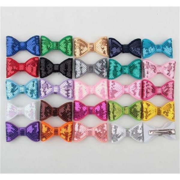 

5cm newborn sequins bows clips solid flower bowknot with paillettes for baby girls hair accessories yh464, Slivery;white