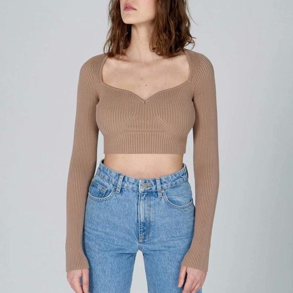 

women's sweaters women sweetheart neckline knit crop long sleeved rib, White;black