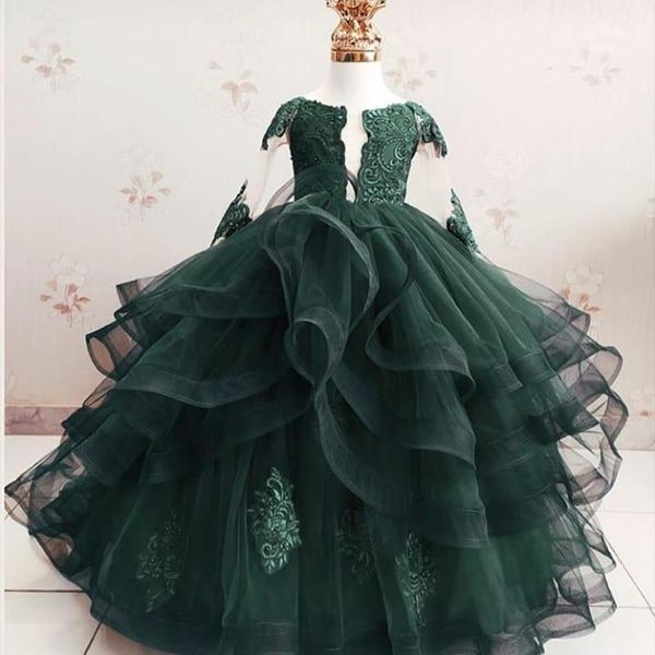 

girl's dresses black lace ruffles flower girl long sleeves wedding ball gown communion pageant party bithday custome, Red;yellow