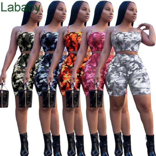 

designer summer womens tracksuits camo print 2 two piece outfits condole belt +shorts women clothes ladies sport tracksuit clothingdhl, Gray