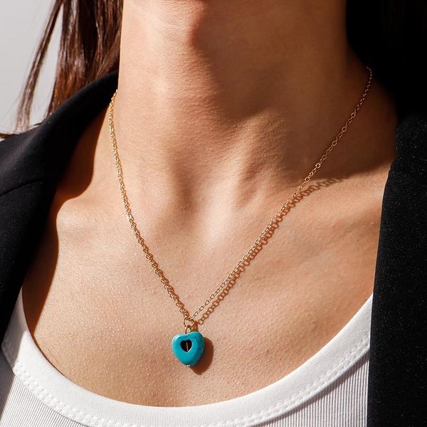 

pendant necklaces bohemian blue stone hollow heart pendants for women gold silver color chain necklace fashion jewelry accessories