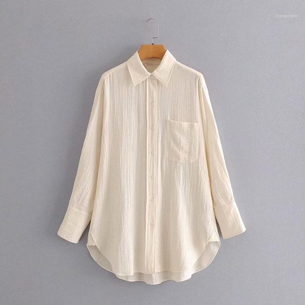 

women's blouses & shirts 2021 women fashion pocket patch texture casual smock blouse office ladies long sleeve loose chic brand blusas, White