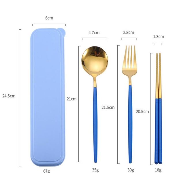 

3pcs kitchen chopsticks fork spoon dinner set cutlery portableravelableware set stainless steel dinnerware with box