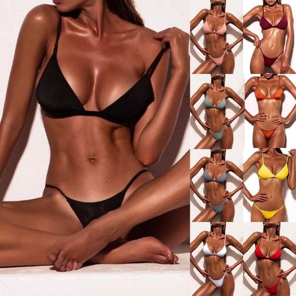 

women's swimwear low waist bikini swimsuit set solid push up triangle 2021 beachwear thong, White;black