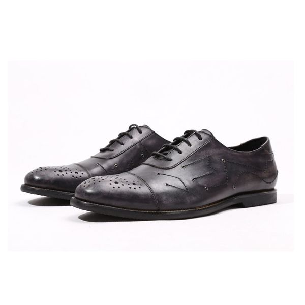 

classic handmade brogue carved dress shoes lace up genuine leather wedding formal oxfords business office shoes for men e26, Black