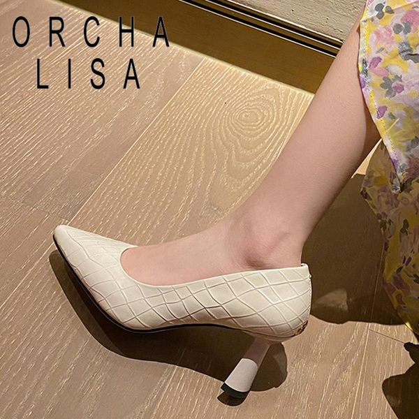 

dress shoes orcha lisa 2021 women pumps pointed toe 7cm spike heels genuine leather slip-on classic soft comfy size 34-39 date a3741, Black