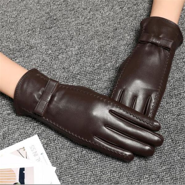 

new women' gloves genuine leather winter warm fluff woman soft female rabbit fur lining riveted clasp high-quality mittens, Blue;gray