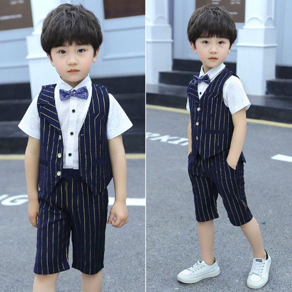 

wedding suit for boys kids formal waistcoat +shorts 2pcs children birthday party gift school prom clothing set, White