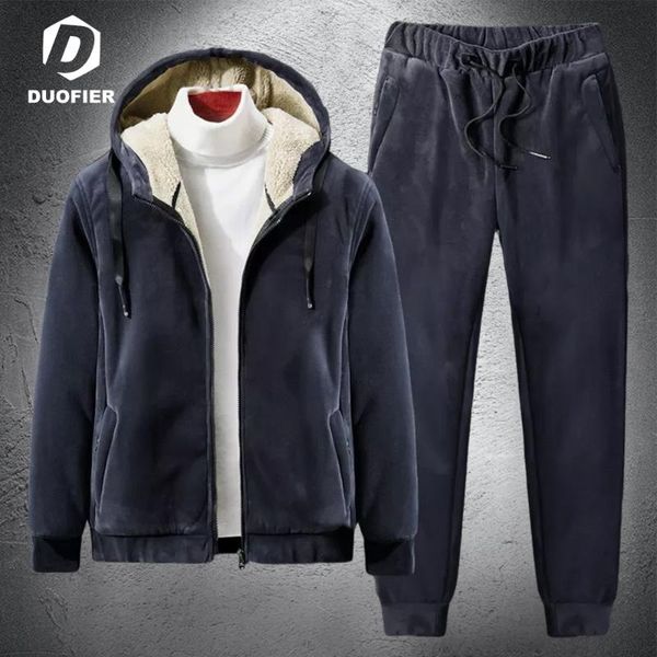 

men's tracksuits set autumn winter warm sportswear sport suit hooded jacket + pant sweatsuit plus velvet tracksuit sets size 8xl, Gray
