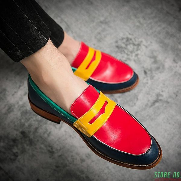 

dress shoes mens formal patchwork leather shoe fashion handmade wedding party men loafers oxford plus us 5.5-13.5, Black