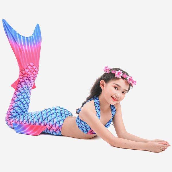 

girl tail mermaid swimsuit bikini children's three piece set, White;black