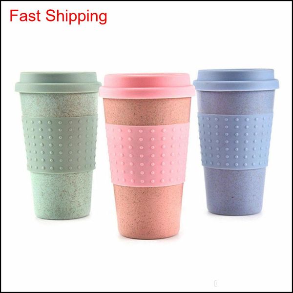 

eco-friendly coffee tea cup wheat straw travel water drink mug with silicone lid tumblers blue green pink vd0ps rtt4l