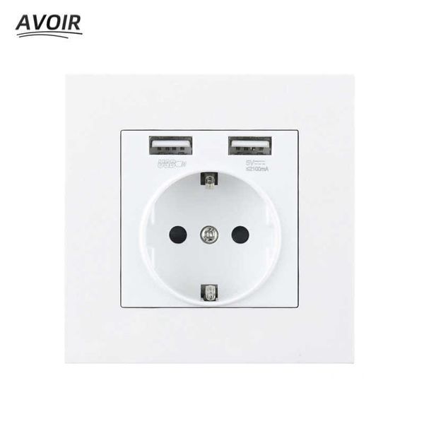 

avoir usb wall electrical socket white black gray plastic glass panel standard eu outlet with double usb for home 16a 110v-250v