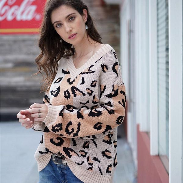 

leopard knitted sweater woman winter animal printting female long sleeve pullovers, White;black