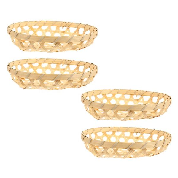 

storage baskets 4pcs bamboo woven basket household holder fruit bin food tray