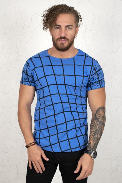 

Blue Square Pattern Men 's T-shirt 2002023 Y3e3, White;black