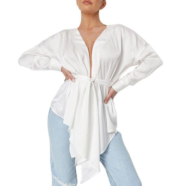 

women's blouses & shirts white comfortable office lady shawl sling pajamas fabric casual shirt female