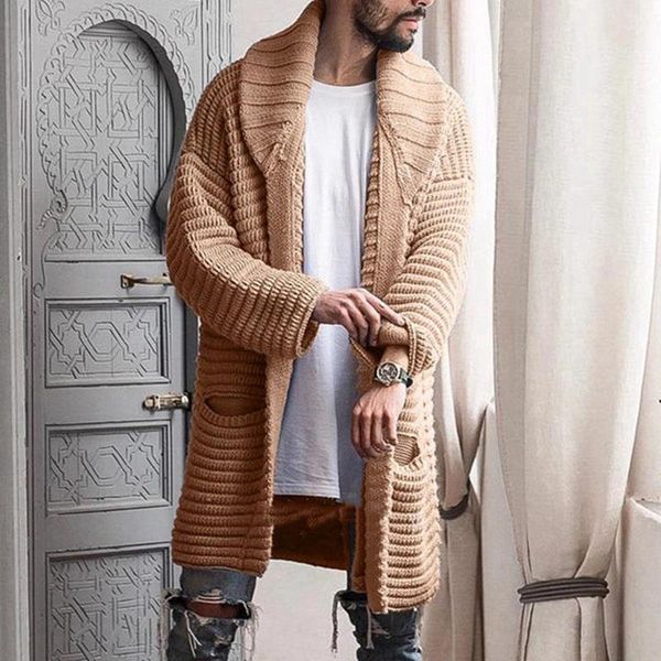 

men's sweaters autumn winter warm ribbed sweater cardigan 2021 fashion turn-down collar trench jumper casual solid long overcoats for, White;black