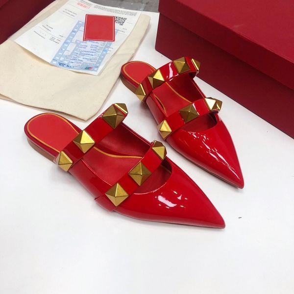 

2021 shiny pu leather mules shoes women pointed toe high heel slippers summer fashion stiletto closed toe slippers women, Black