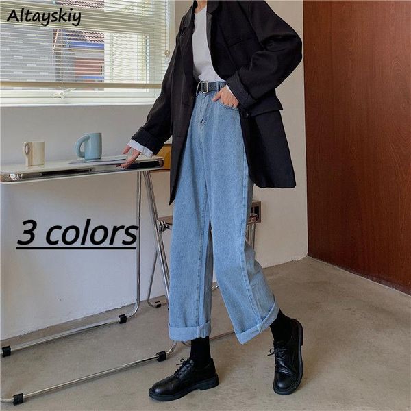 

women's jeans women trendy daily harajuku denim trouser straight ins retro high waist loose spring all-match full length vintage, Blue