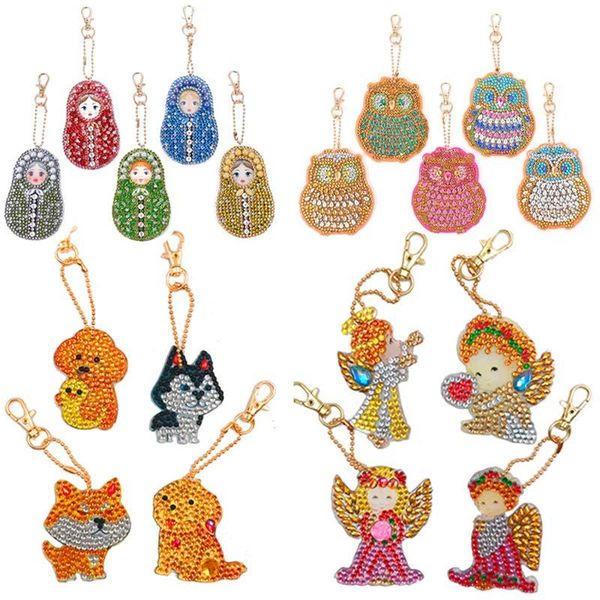 

keychains 5pcs diy full drill special shaped women bag pendant jewelry key ring embroidery cross stitch, Silver
