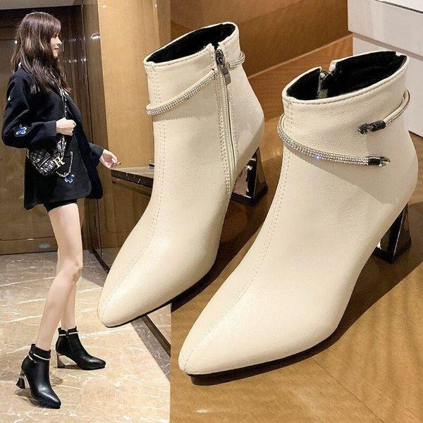 

boots women's 2021 winter british style high-heeled stiletto pointed rivet single sexy, Black