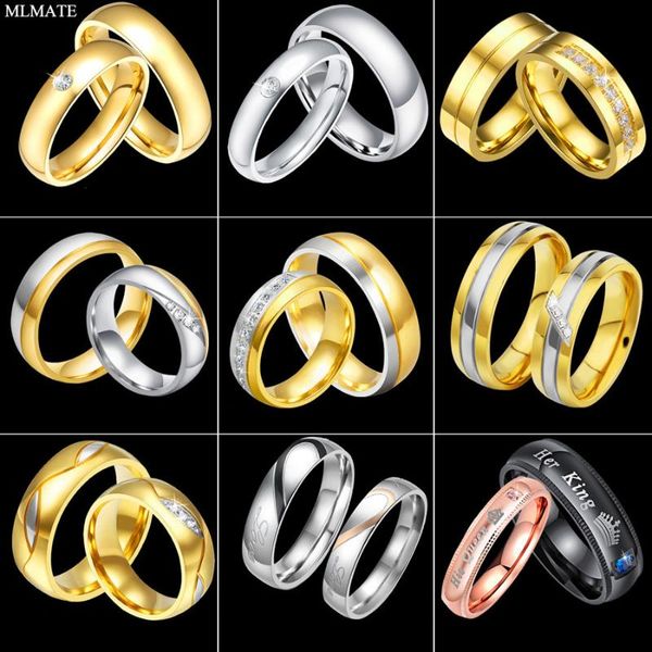 

wedding rings fashion stainless steel ring for men women love couple black silver gold color titanium jewelry accessories, Slivery;golden