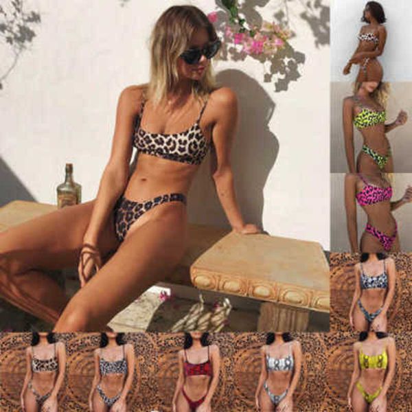 

2021 leopard print women's split swimsuit bikini, White;black